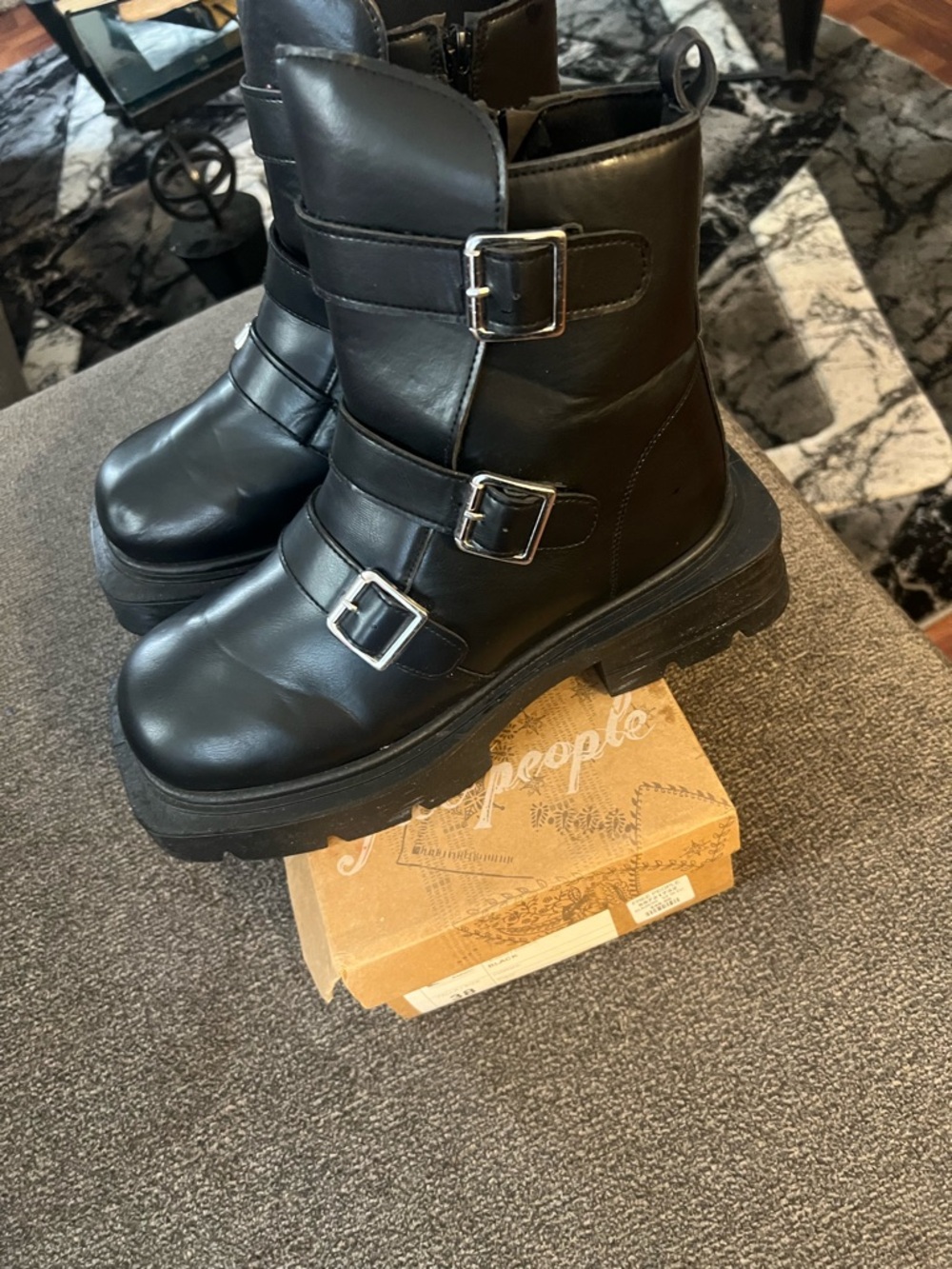 Black Buckle Combat Boots for Men